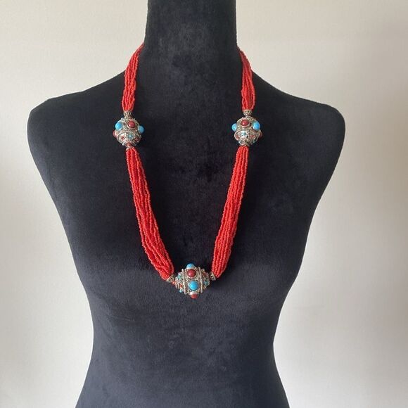 Vintage Tibeten Ornate Multi-Strand Tribal Necklace - Picture 1 of 5